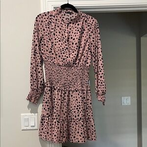 Elegant Long Sleeve Pink Polka Dot Dress